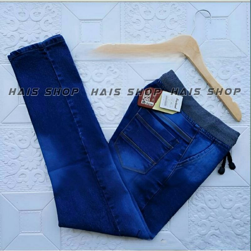 Celana Rip Jeans Panjang_Celana Jeans Panjang Pinggang Karet_Celana Jeans Panjang Melar_Hais Shop