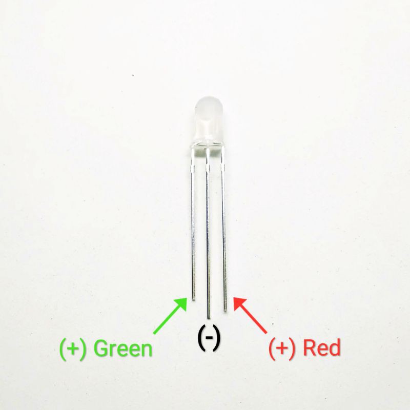 LED 3mm 5mm 3 Kaki Pin Dua Warna Merah Hijau Common Katode