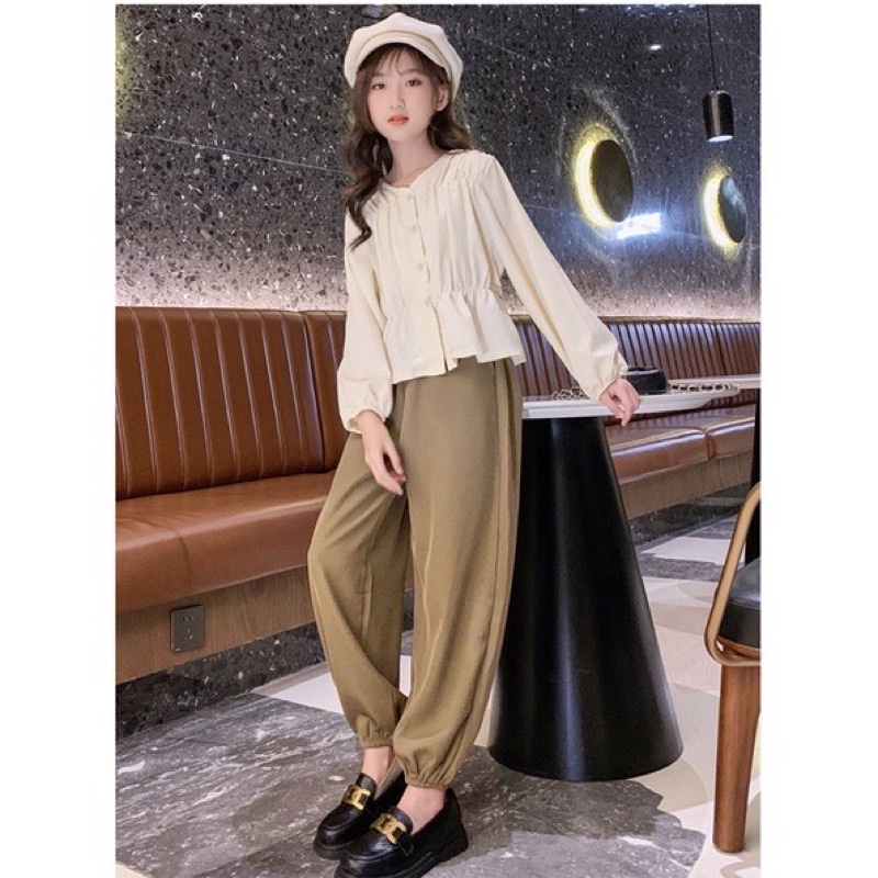 Setelan Set Anak Import Blus dan Celana Jogger Creme