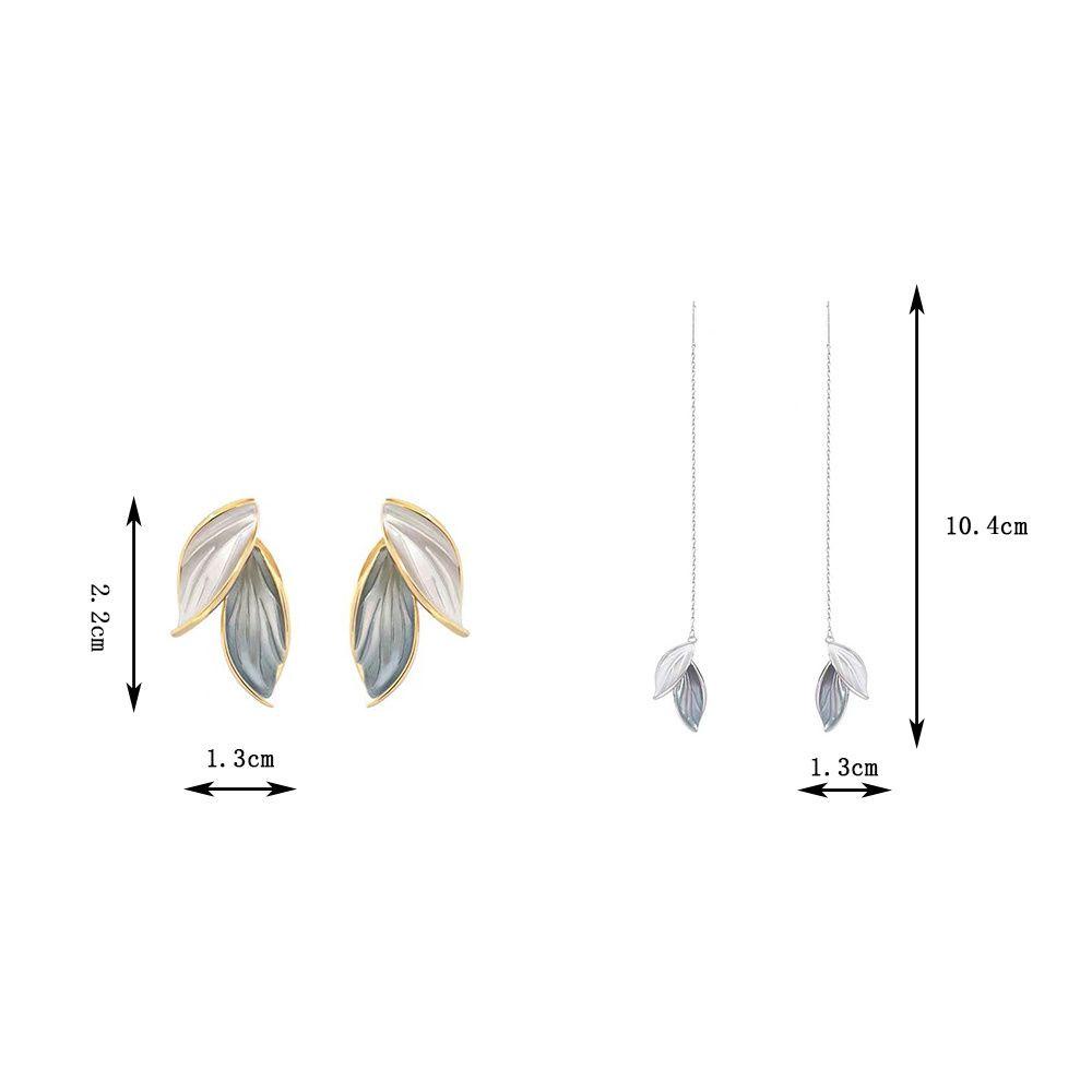 Anting Tusuk Daun Nanas Bahan Alloy Wanita Abu Daun Leaf Ear Thread