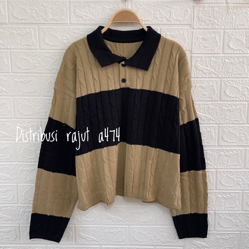 Rahmadhani Sweater kerah crop top knits cable wanita tebal