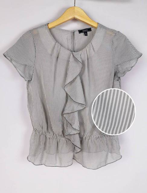 Arasta grey striped ruffle babydoll blouse