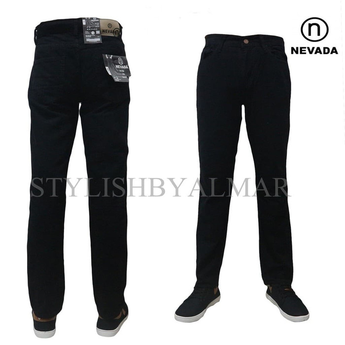 celana jeans kanvas nevada regullar standar cowok pria murah - Hitam, 27