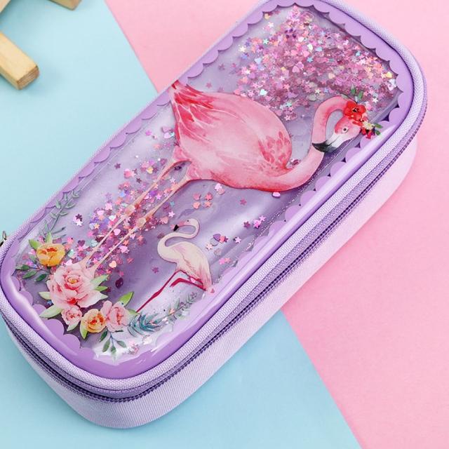 

✿ Kotak Pensil Glitter / Liquid Beads Pencil Case Flamingo Unicorn - Flminggo-Purple ✈