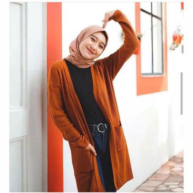 Syasweater - CARDIGAN PANJANG WANITA BELLE OVERSIZE Cardigan Wanita-Coral