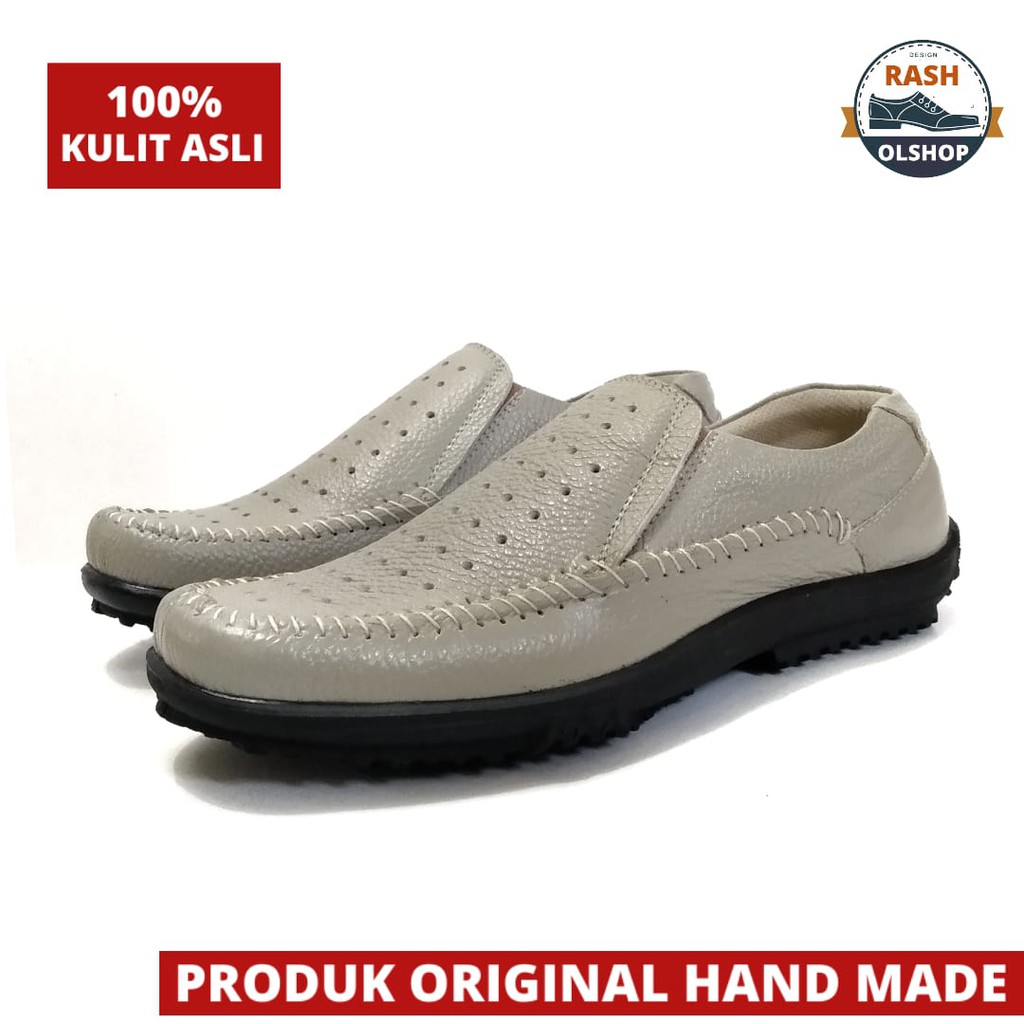 Sepatu santai pria bahan kulit asli mode kasuall slip on nyaman dipakai S015