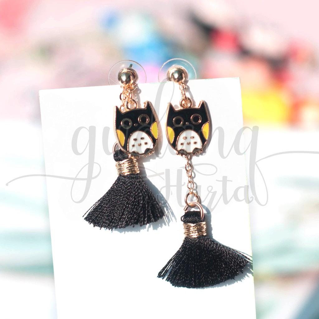 Anting Black Owl Burung Hantu Asimetris Lucu Unik GH 203575