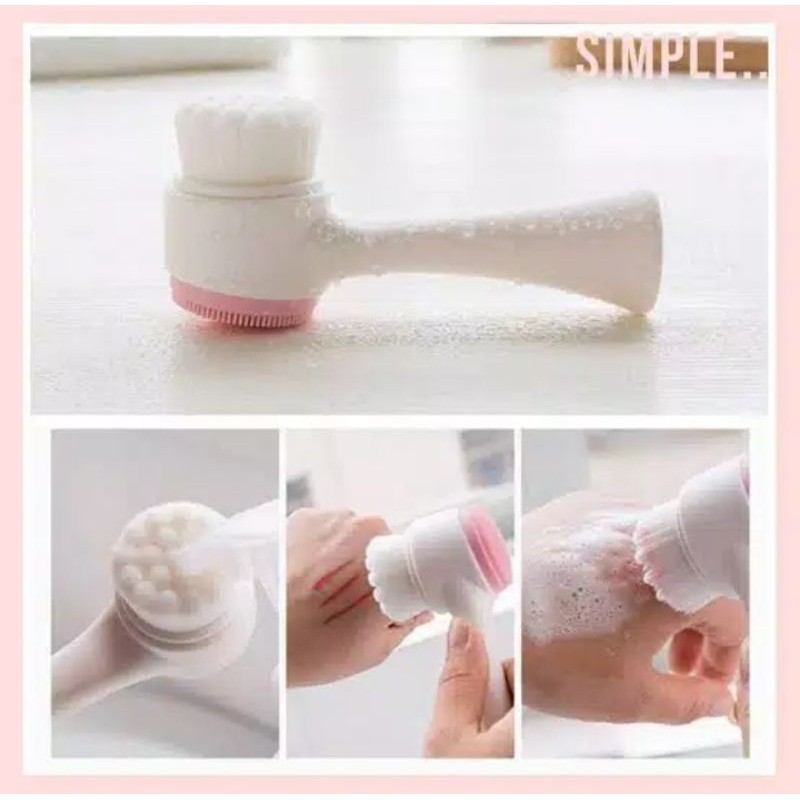 Facial Cleansing Brush 2 sisi Silicon &amp; Brush