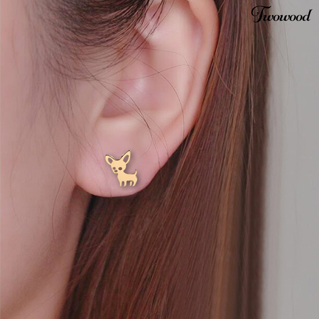 Twowood 1 Pair Stud Earrings Creative Hollow-out Stainless Steel Korean Style Cute Women Earrings for Daily Life