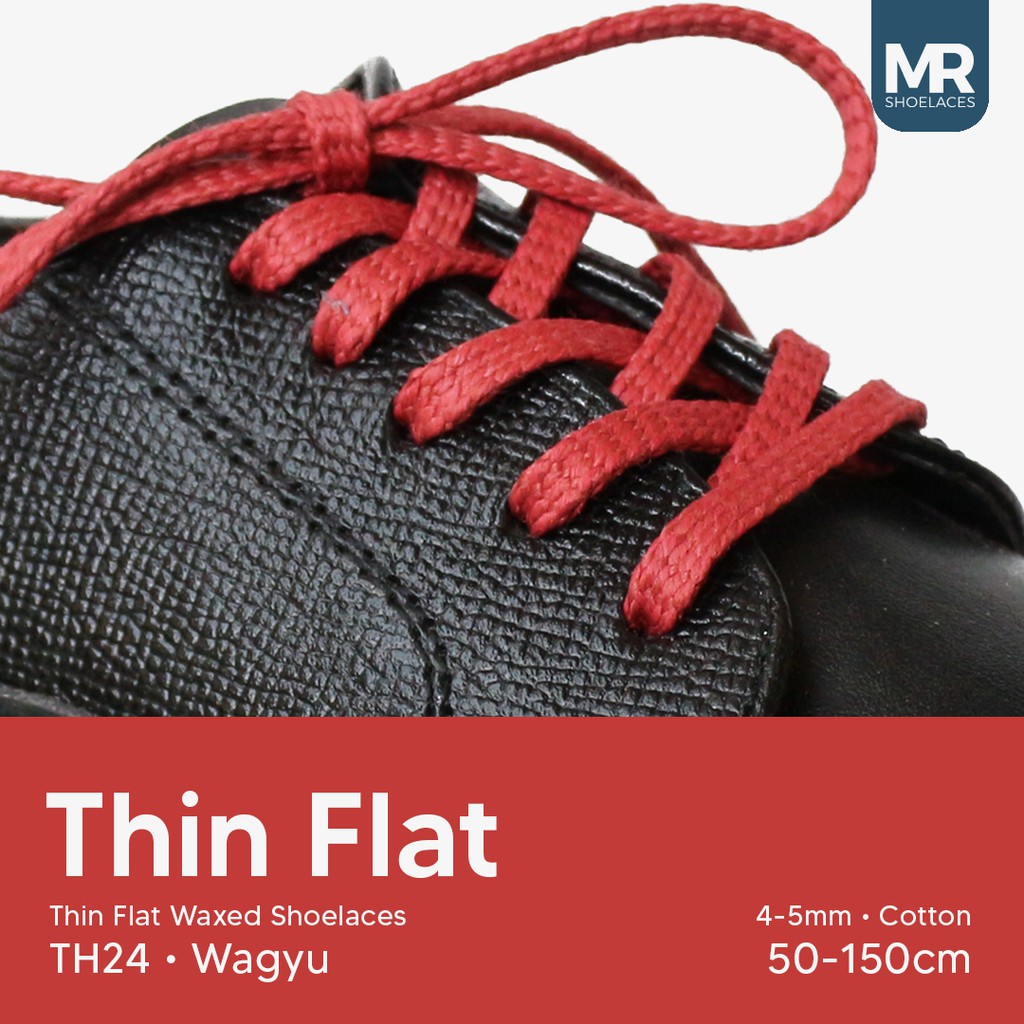 MR Shoelaces TH24 Wagyu (Merah Muda) Tali Sepatu Lilin Gepeng Thin 3-4mm (Waxed Laces) 50cm 80cm 100cm 120cm 150cm