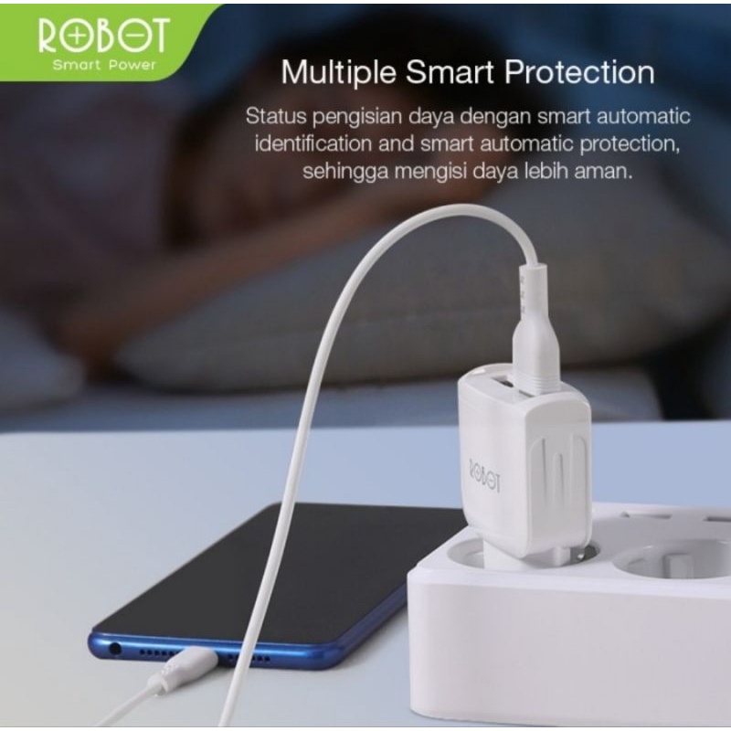 Adapter Robot RT-K6 2.4A Dual Output Charger Fast Charging - Putih