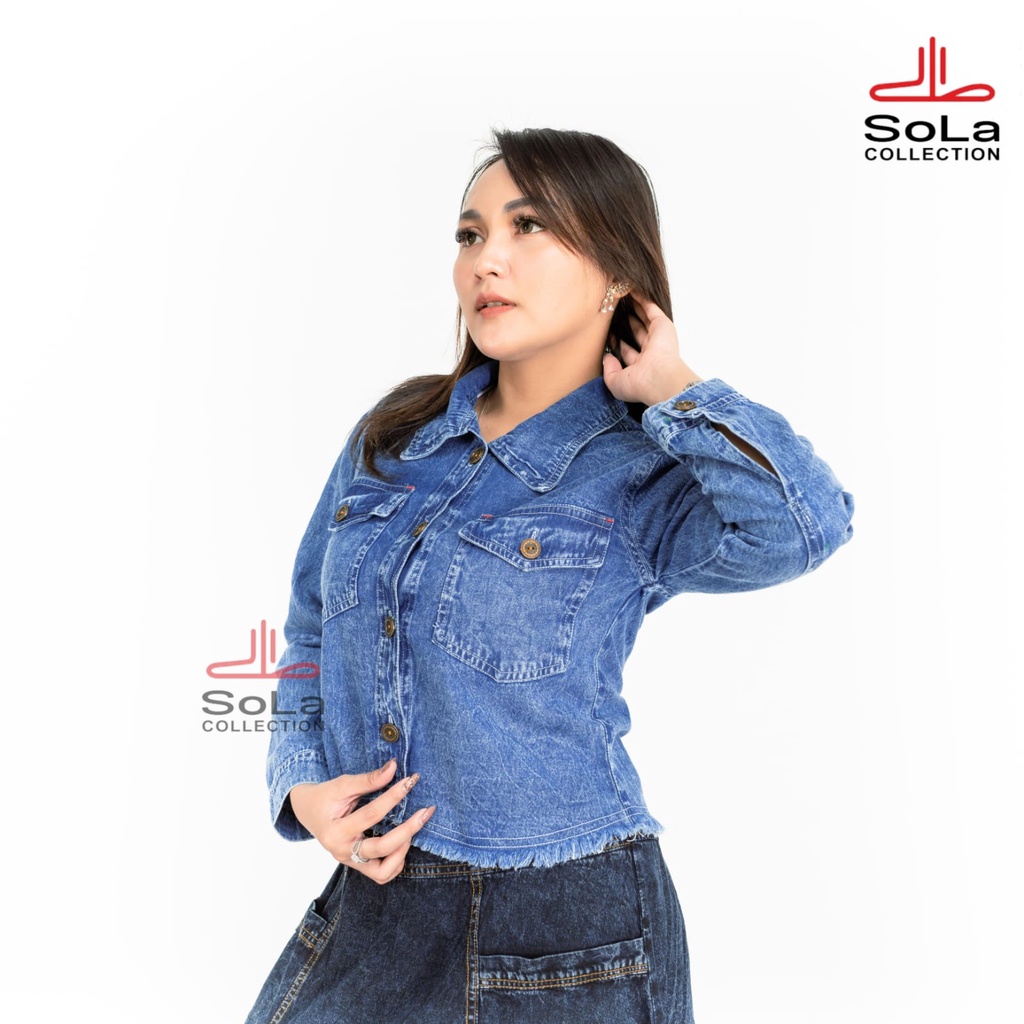 Sola - Jaket Jeans Crop Biru Snow Jaket Wanita Al Size Kode 001