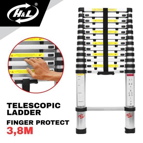 Tangga Lipat Aluminium Teleskopik 3.8M H&L Finger Protection 3,8 Meter