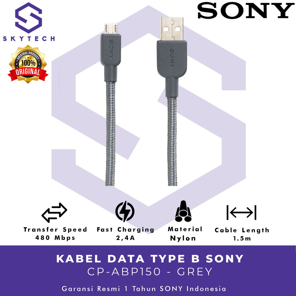 KABEL DATA MICRO USB SONY CP ABP150 GREY ORIGINAL GARANSI RESMI