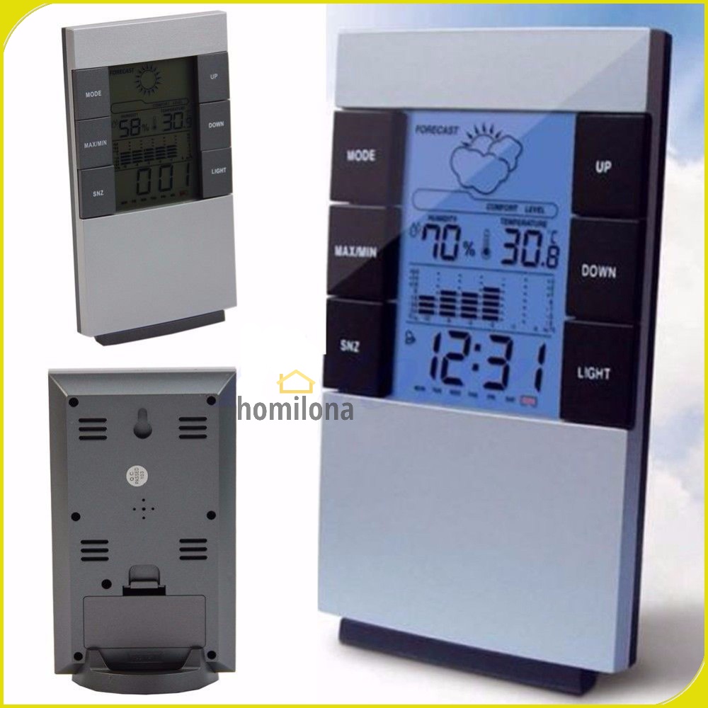 Weather Station Humidity Temperature Alarm Desk Clock Jam Alarm - 3210 - Silver