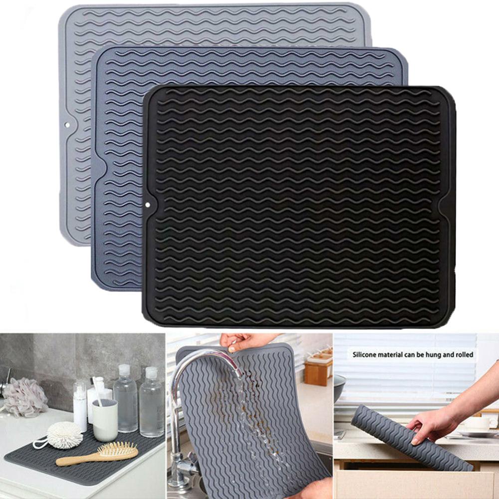 Solighter Silicone Drying Mat Foldable Wave Draining Pad Alas Meja Non-slip