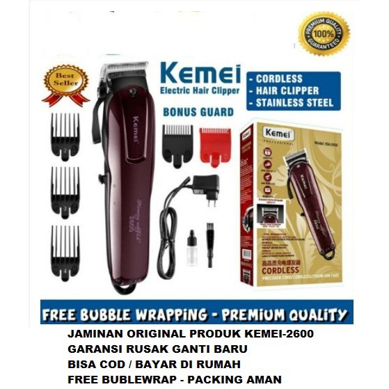 [DIJAMIN ASLI] KEMEI 2600 original 100% cordless cod bayar di tempat cukur potong rambut kemei-2600