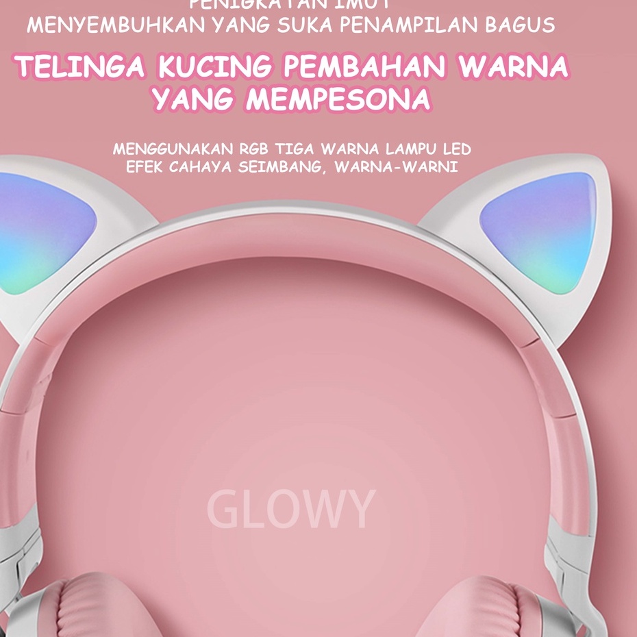 Telinga kucing motif baru headphone bluetooth 5.0 wireless lucu tren headset bluetooth warna pink headphone olahraga headset gaming super lama daya tahan baterai