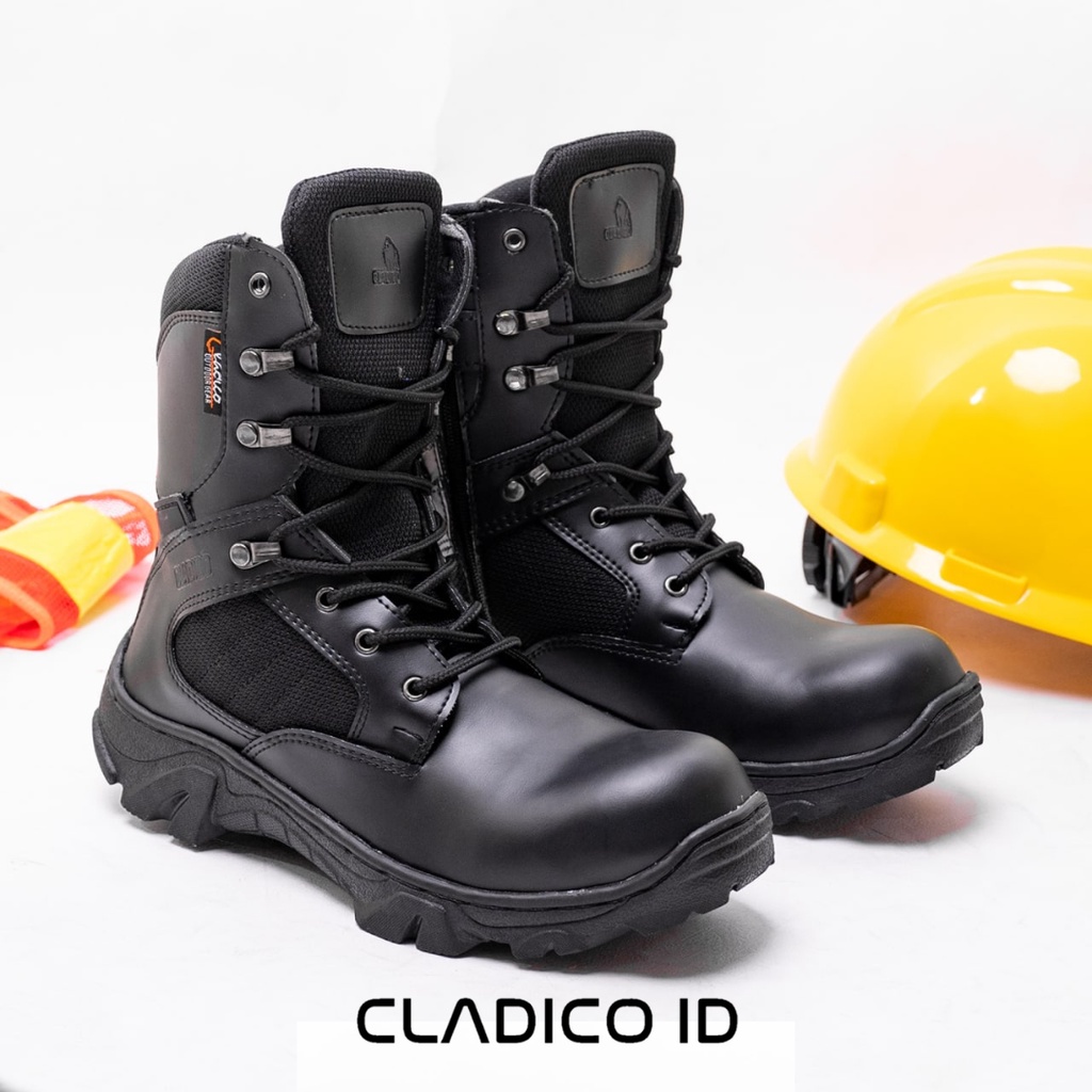 Sepatu Safety Boots PDL Tinggi Ujung Besi Dengan Resleting dan Tali Sefty Shoes Pria Cladico Rockwell High Quality Premium Outdoor Touring Proyek Kerja Lapangan