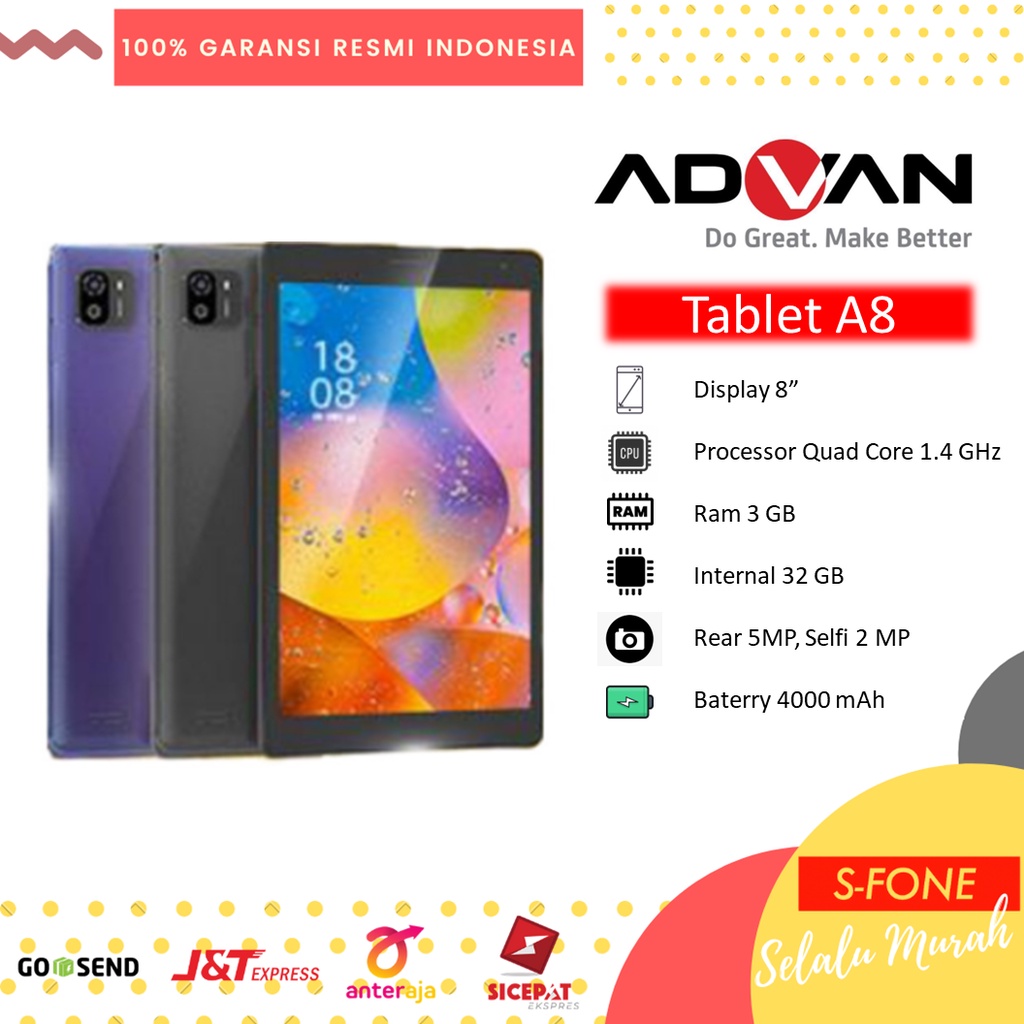 Advan Tablet A8 3/32GB Free Book Cover Case Garansi Resmi