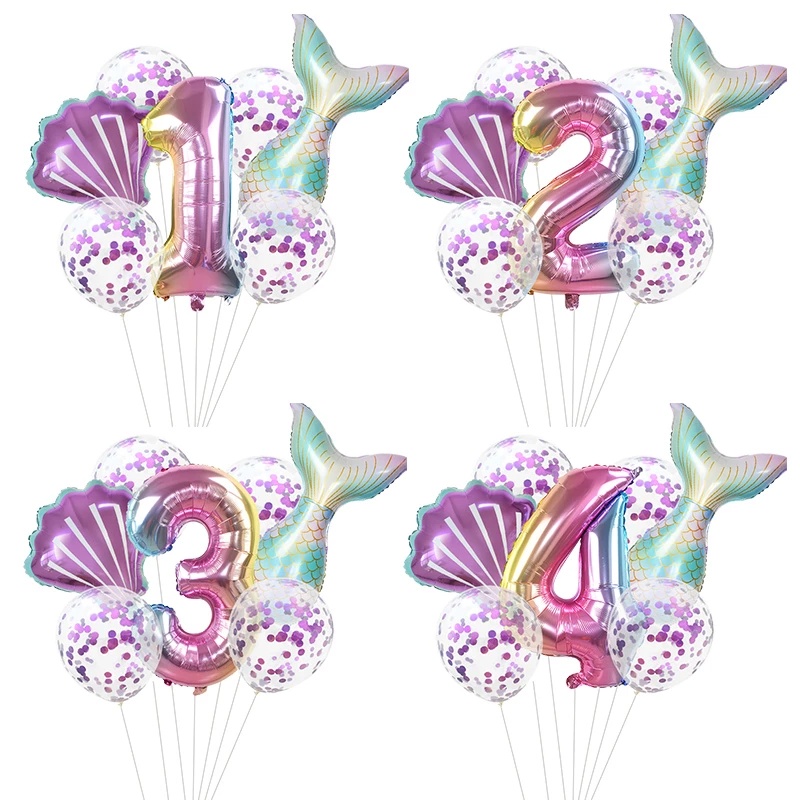 [ 1 set child mermaid digital cartoon balloons decoration For Festivel Birthday Wedding Party Supplies ]