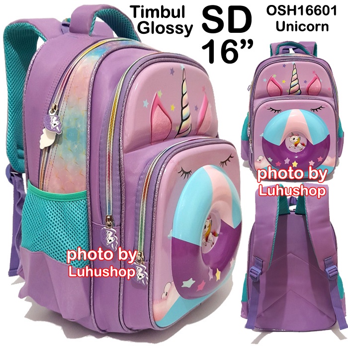 Oshiro Tas Glossy SD Tas Timbul Ransel 16601 Tas Anak Perempuan Unicorn Timbul