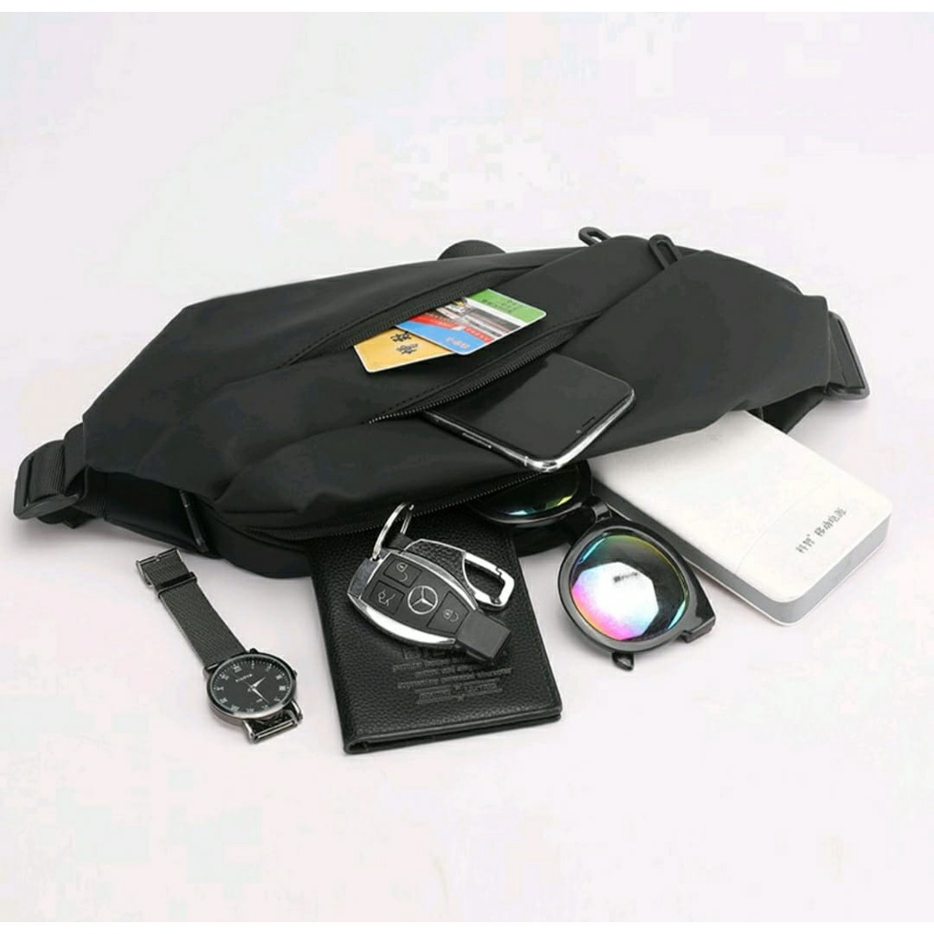 FANTEUS - Waistbag Waterproof Bahan Mickro Hitam Tas Pinggang Anti Air Terbaru