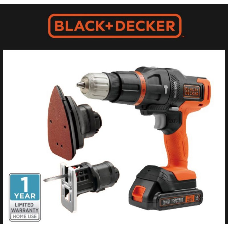 Mesin Cordless Multifungsi Black Decker 3 Alat Fungsi MULTIEVO EVO185B1 Bor Hammer Drill Sander Ampl