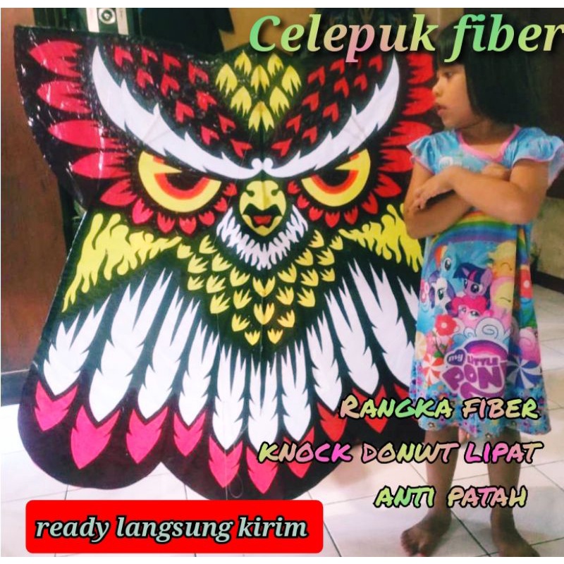 (ready)layangan celepuk cutting plastik rangka fiber 1meter kncok downt/lipat/bongkar pasang
