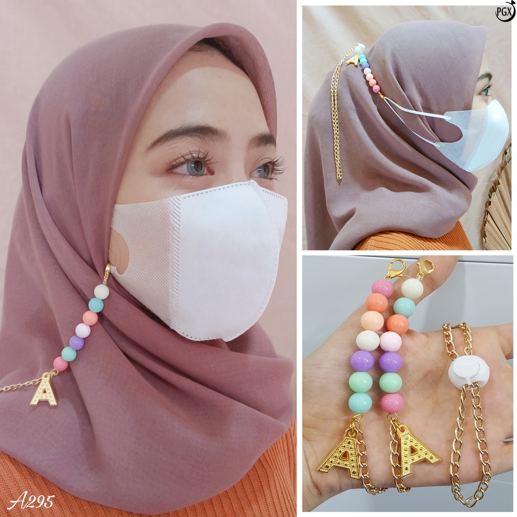 PGX Strap Masker Inisial Nama A-Z 2in1 Konektor Headloop Kalung Masker - Tali Masker A295