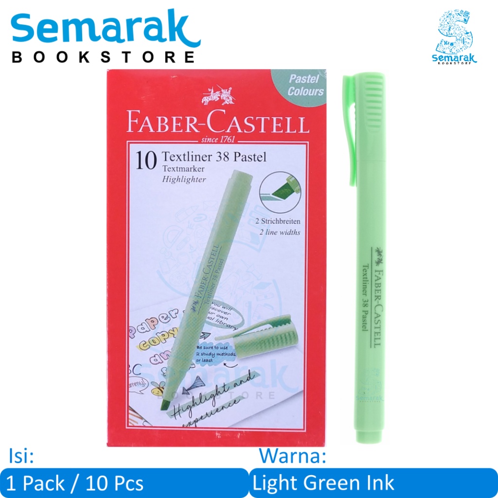 

Faber Castell Textliner 38 Pastel - Light Green Ink [1 Pack / 10 Pcs]