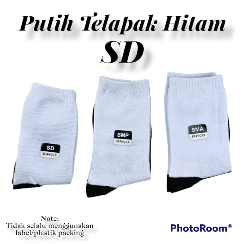 Kaos Kaki Sekolah Panjang Putih Telapak Hitam SD SMP SMA Bahan Cotton Lembut