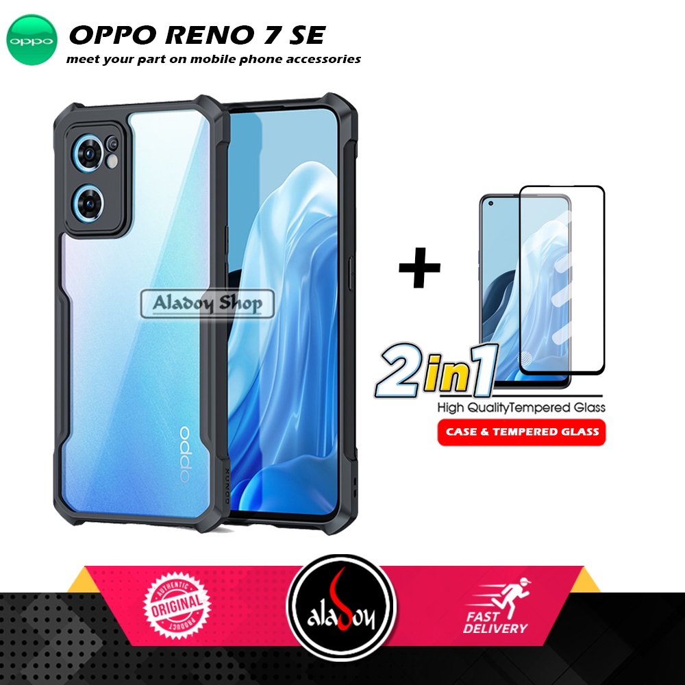 PAKET 2 IN 1 Case Oppo Reno 7 SE Armor Fusion Transparent Prmium Casing Free Tempered Glass