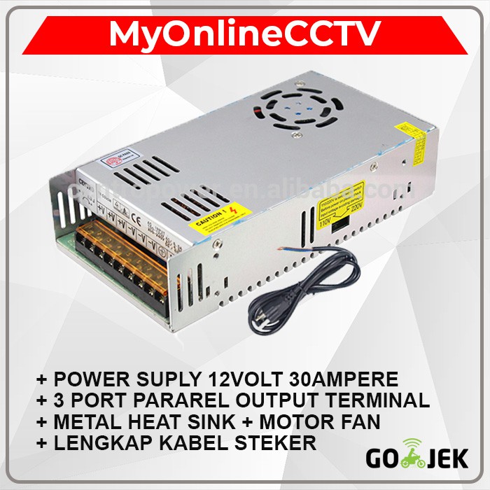 Adaptor 12V 30A 12 Volt 30 Ampere CCTV Power Suply Jaring CCTV