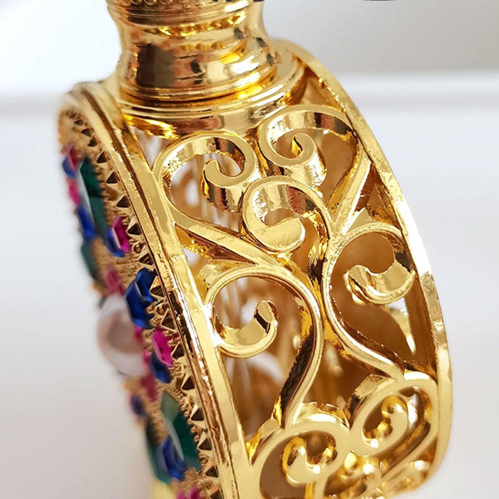 Rebuy Rhinestone Perfume bottle Portable 10ML Golden packaging Wadah Kosmetik Gaya Arab Dubai Alloy Botol Kosong Isi Ulang