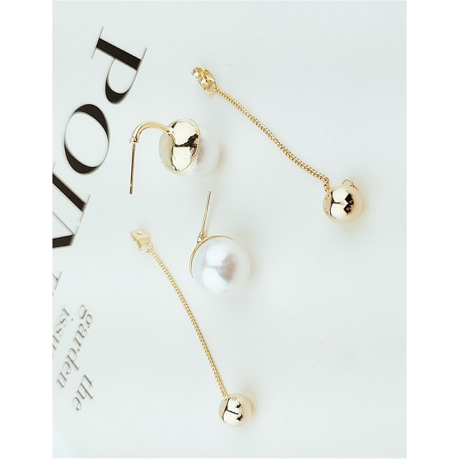 LRC Anting Tusuk Fashion Gold Geometric Pearl Earrings F49320