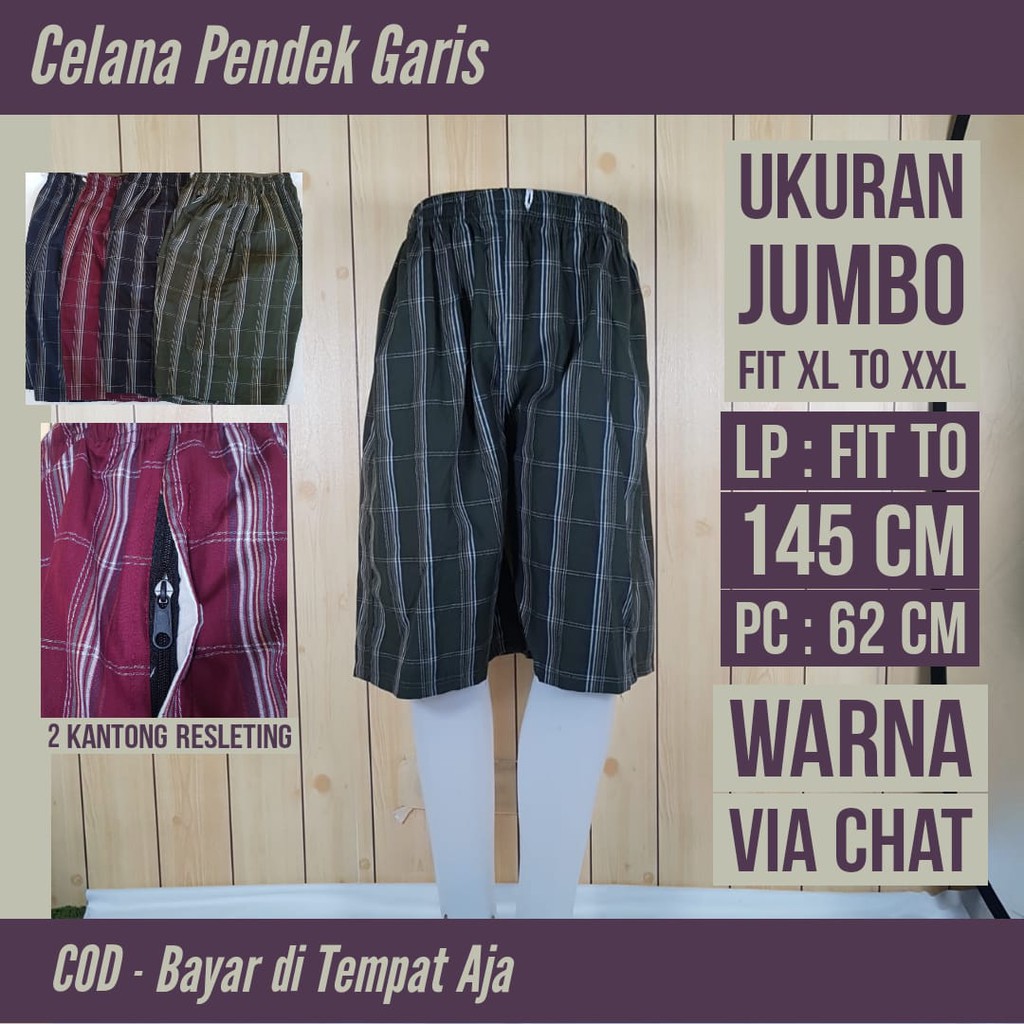 Celana pendek garis ukuran jumbo bahan katun fit XL to XXL