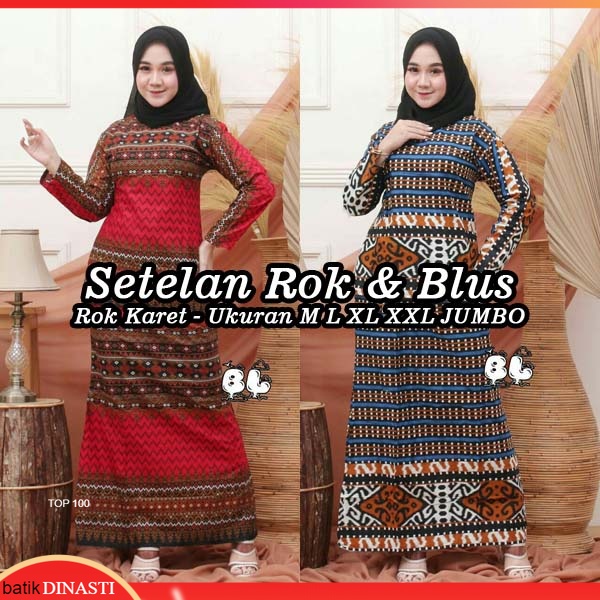 Rok Blus Batik - (RNB) Motif Songket Tenun Anjani Warna Merah Biru Ukuran M L XL XXL Jumbo