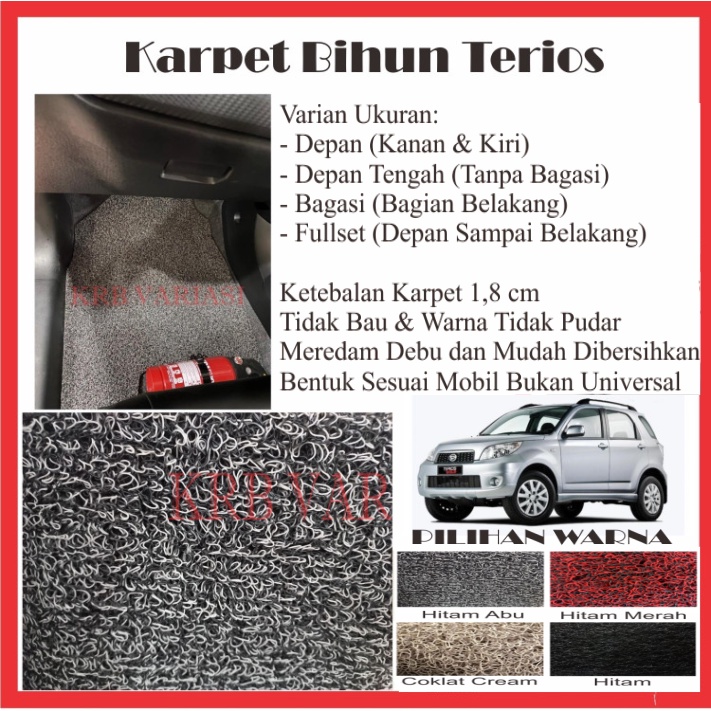 Karpet Lantai Mie Bihun Daihatsu TERIOS Dua Warna / Karpet Mie Bihun Mobil TERIOS / Karpet Set / Dai