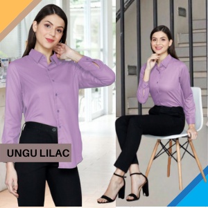 kemeja wanita casual blouse wanita korean style oversize polos lengan panjang terbaru kekinian SS04-UNGU