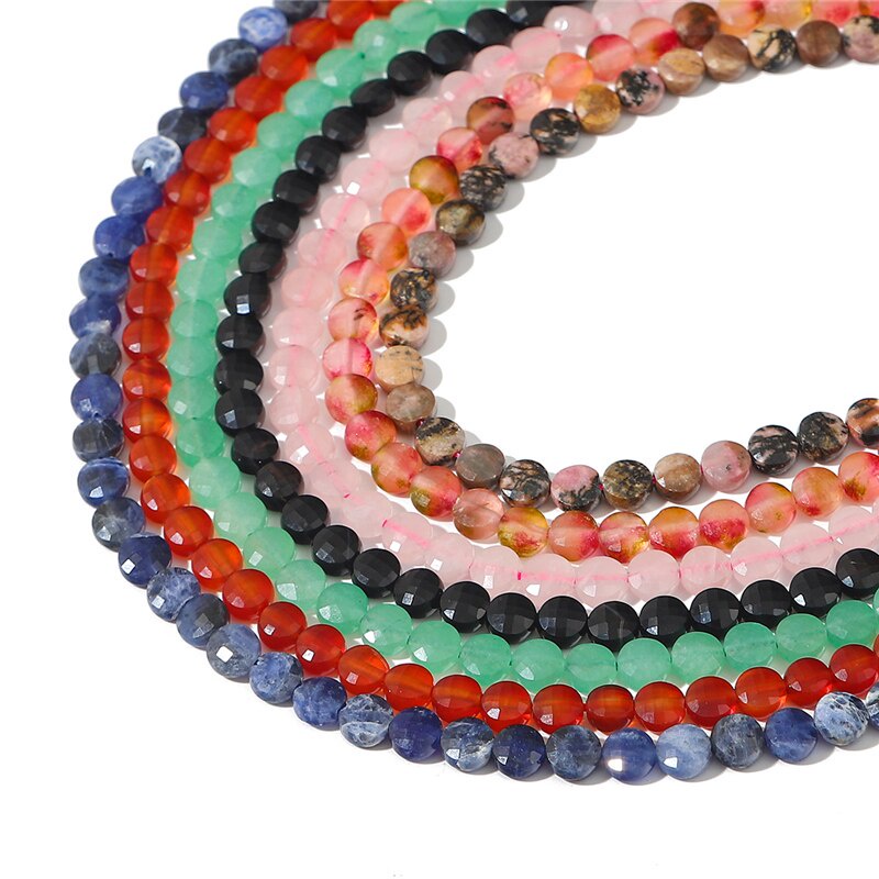 Natural Stone  Double Sided Flat Round Beads Round Loose Beads 6mm DIY Making Bracelet Necklace Jewelry Accessories