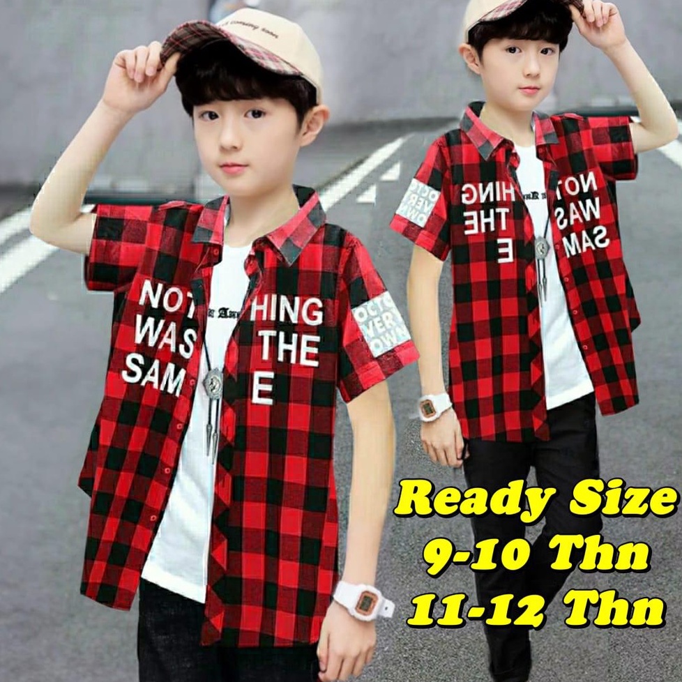 hem kotak anak laki-laki lengan pendek Same 9- 12 tahun / COD