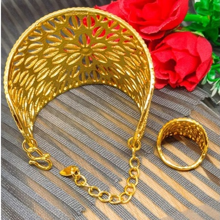 set perhiasan kendari bunga matahari lapis Emas 24k
