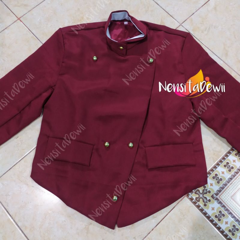 Beskap Solo Merah Maroon + Jarik Instan dan Blangkon / Size Lengkap