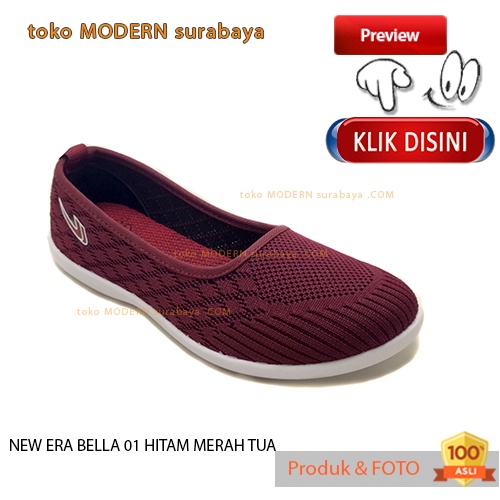 NEW ERA BELLA 01 MERAH MAROON sepatu wanita flat casual slip on