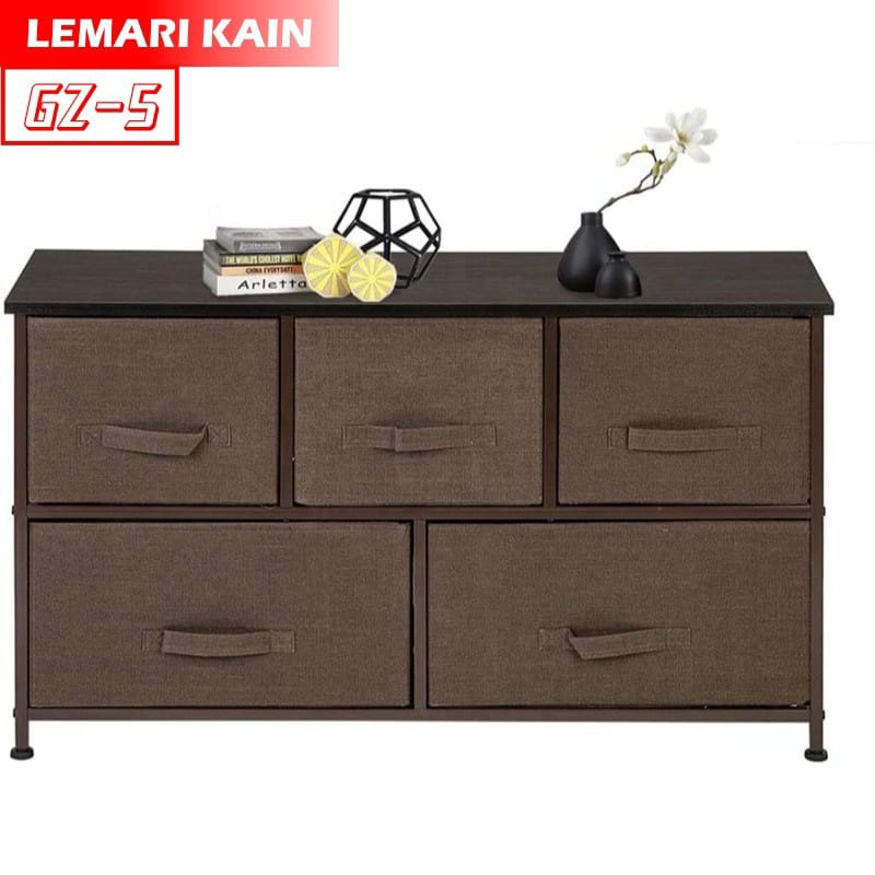 TERMURAH Lemari TV 2 Tingkat 5 Laci Kain Linen Lemari Sisi Ranjang Lemari Portable Rak Lemari Penyimpanan Lemari Sisi Ranjang COD HOME COLECTION