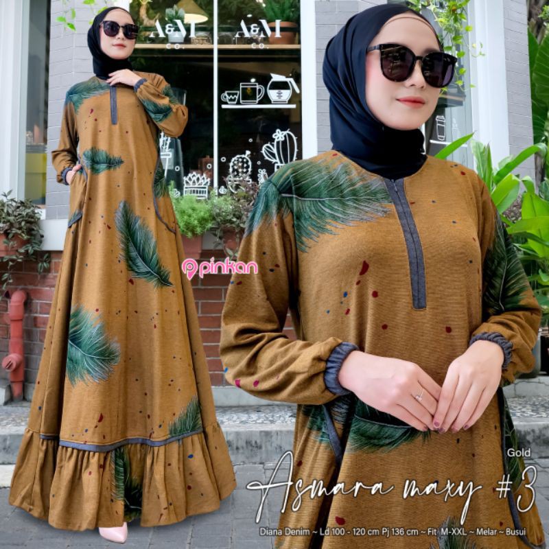 Gamis Wanita Calvin Jeans Diana Busui Tebal Melar Nyaman di Pakai Fane Levila Gamis Muslim Kekinian-ASMARA 3 MUSTARD