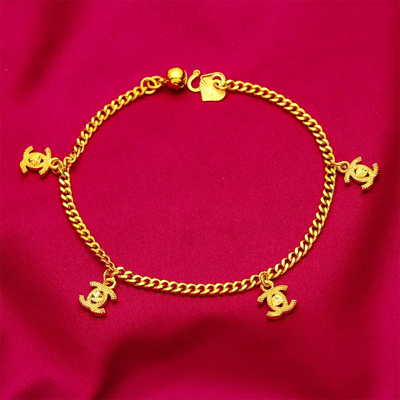 Gelang Desain Bunga Love Chanel Bahan Emas Plated 24K Gaya Bangkok Untuk Wanita