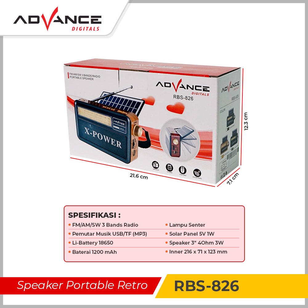 【READY STOCK】 Advance Speaker Radio Bluetooth Panel Surya Charger Matahari Solar panel lampu senter  RBS-826