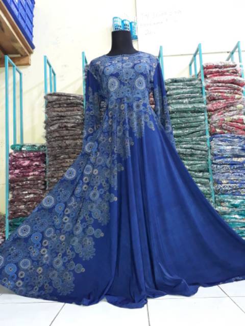 Gamis jersey mayung motif shabby  fit to XL busui resleting depan